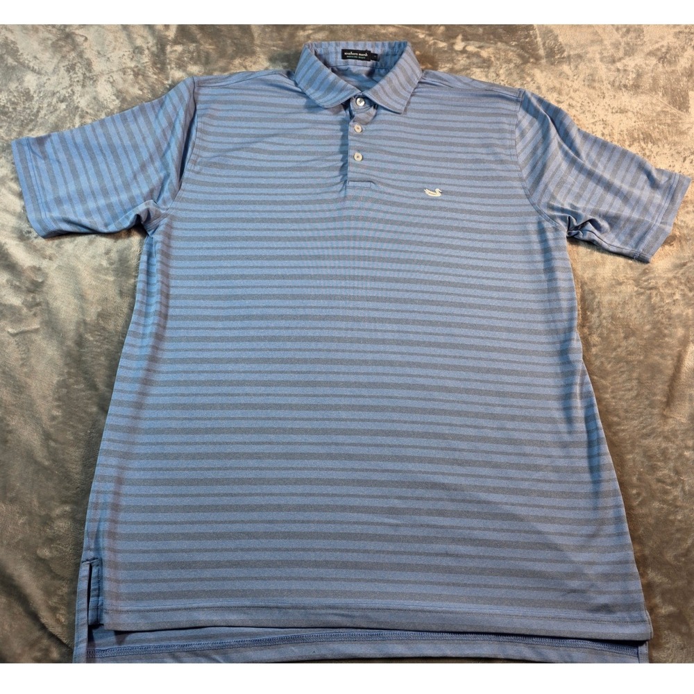 Southern Marsh Polo Shirt Mens Medium Blue Striped Performance Short Sleeve Golf